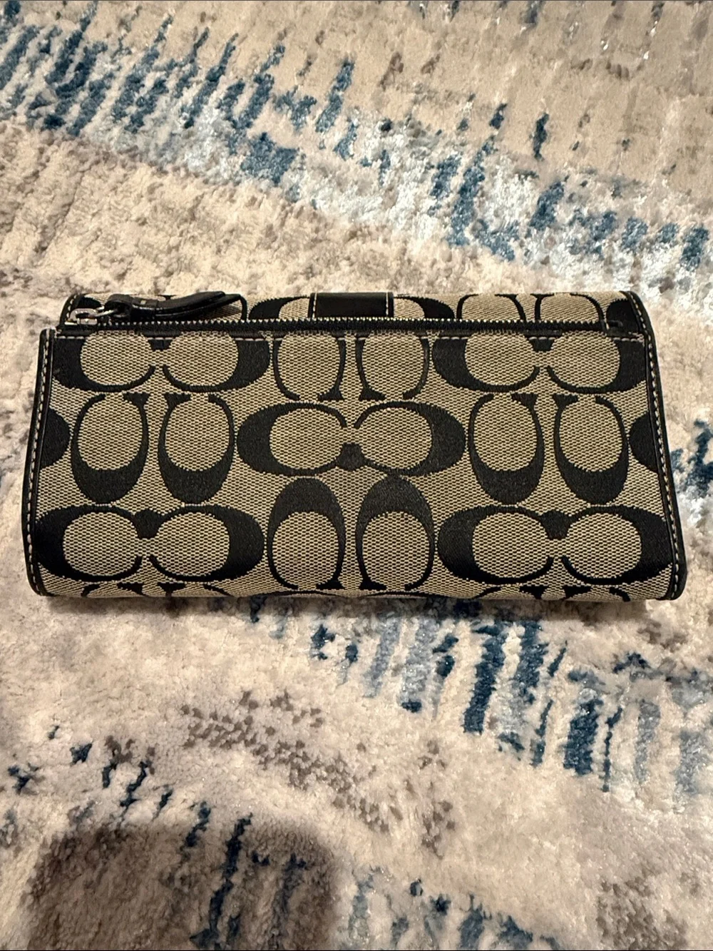 Coach Khaki and Black Signature Continental Wallet